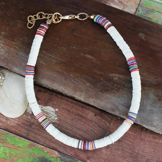 Surfer Beach White Multi Heishi Anklet
