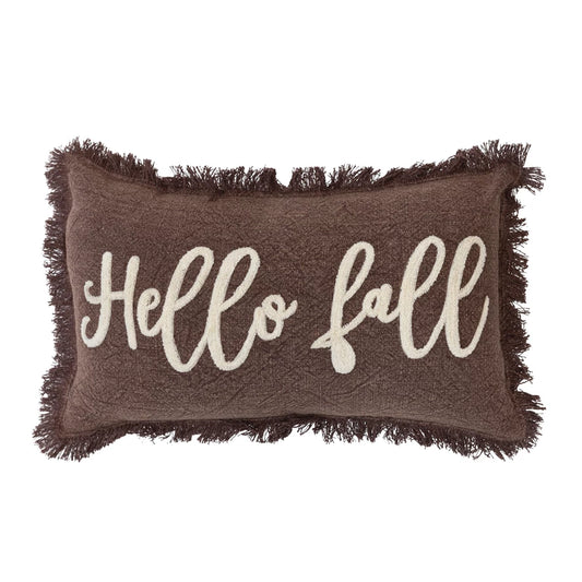 "Hello Fall" Cotton Tufted Lumbar Pillow