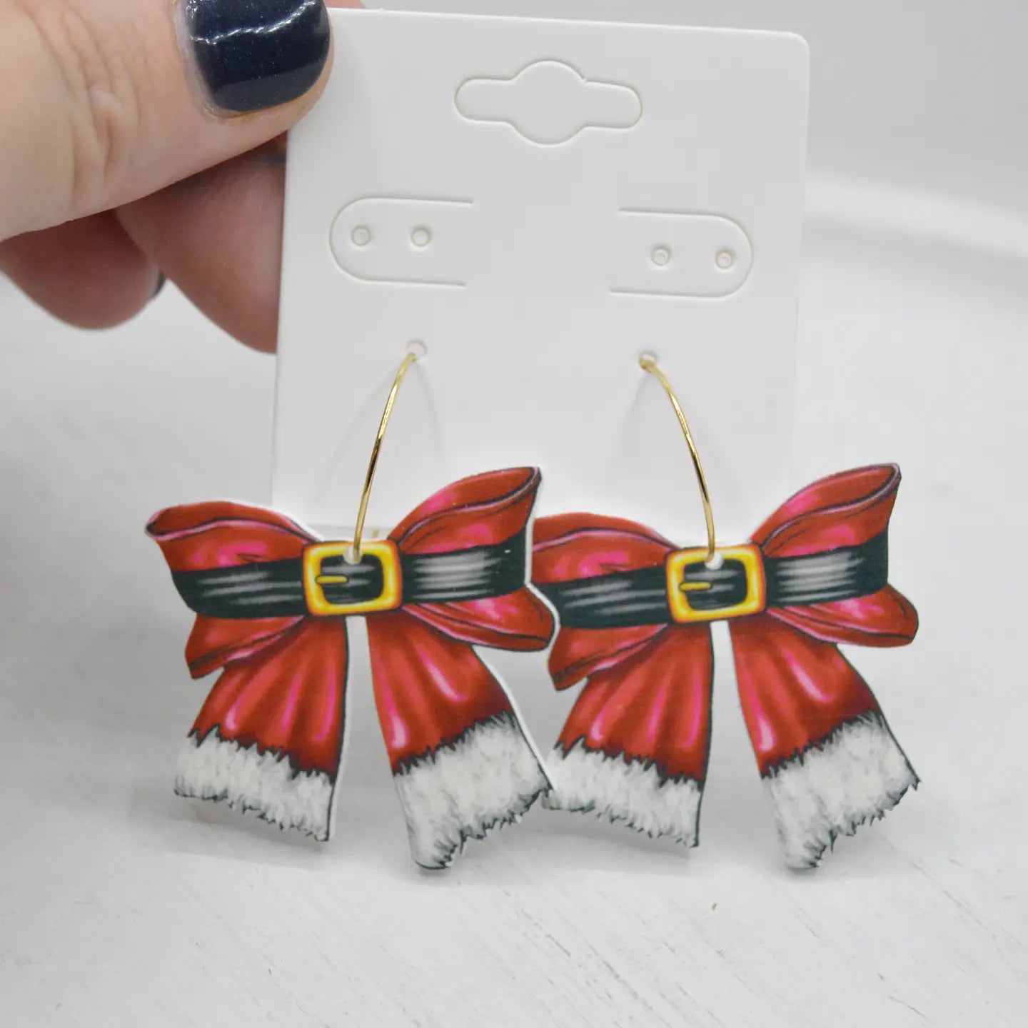 Santa Belt Buckle Bow Acrylic Earrings