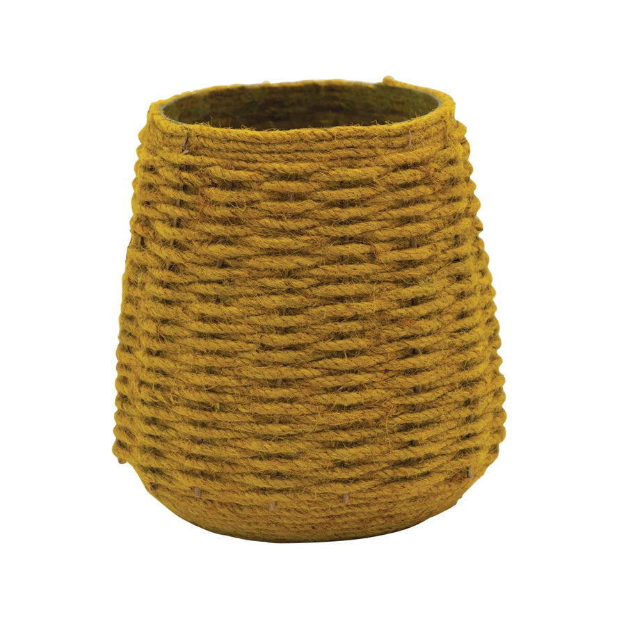 Yellow Hand-Woven Jute & Glass Votive Holder