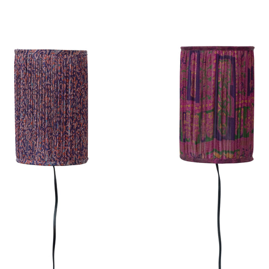 Recycled Sari Fabric and Metal Pleated Wall Sconce