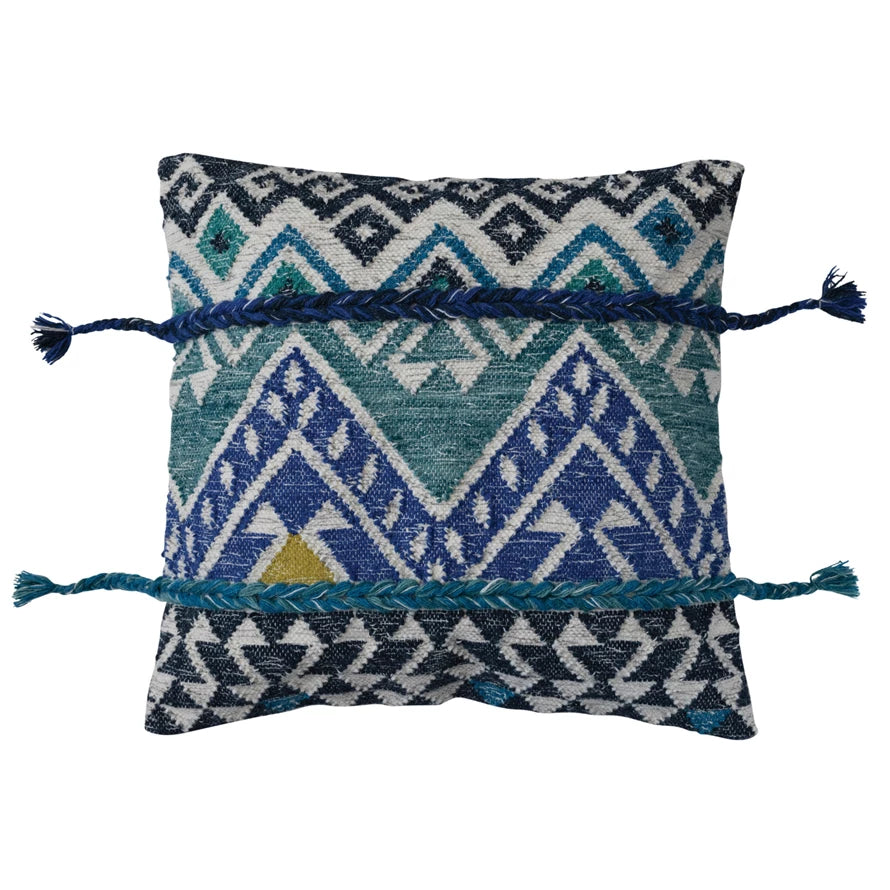 Woven Wool & Cotton Kilim Pillow w/ Braided Tassels