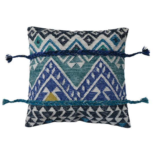 Woven Wool & Cotton Kilim Pillow w/ Braided Tassels