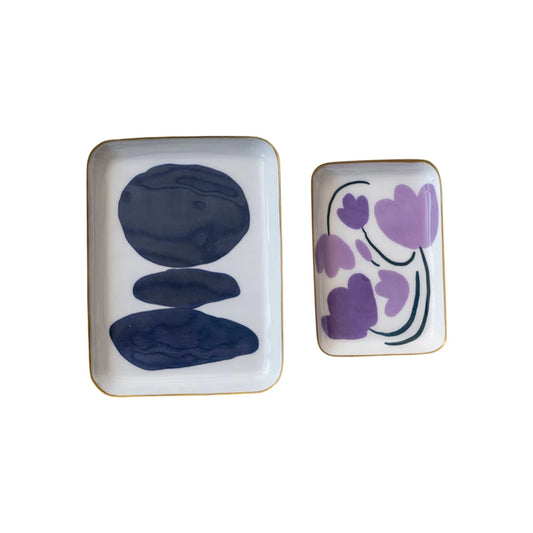 Flowers & Abstract Design Enameled Metal Trays