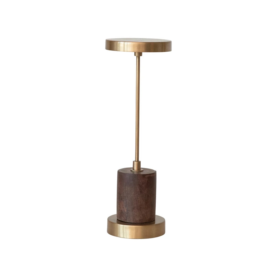 Antique Brass Metal & Mango Wood LED Table Lamp