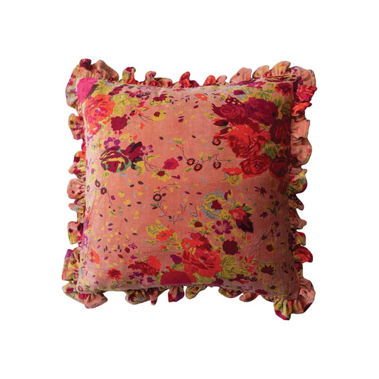 Floral Pattern Square Cotton Velvet Pillow