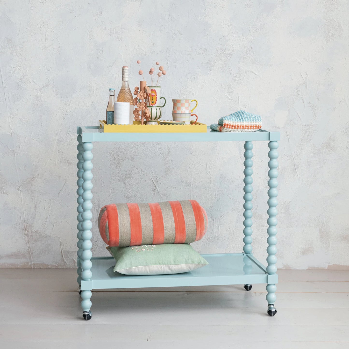 Blue Rubberwood Lacquered  Bar Cart