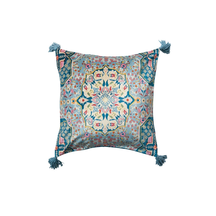 Cotton Blend Velvet Pillow with Carpet Design