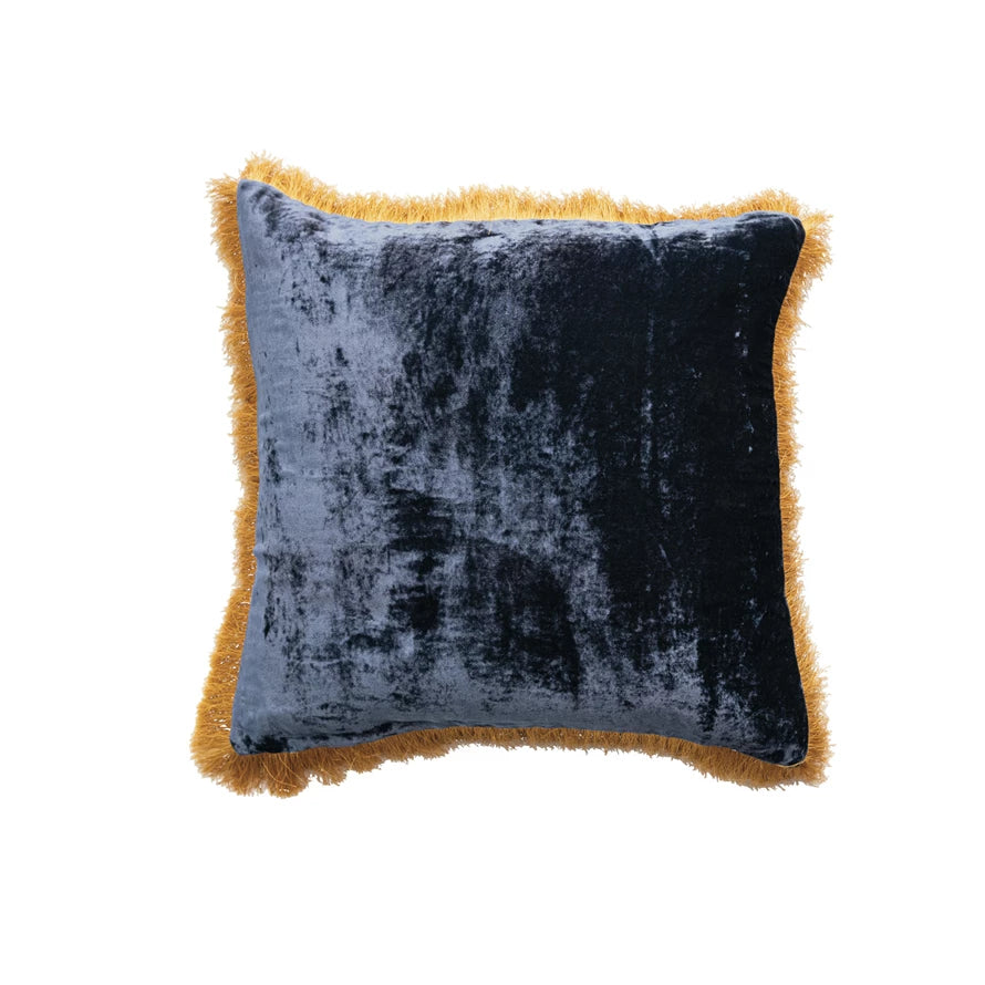 Navy & Gold Velvet Fringe Pillow