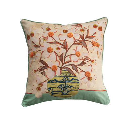 Flowers in Vase Cotton Pillow