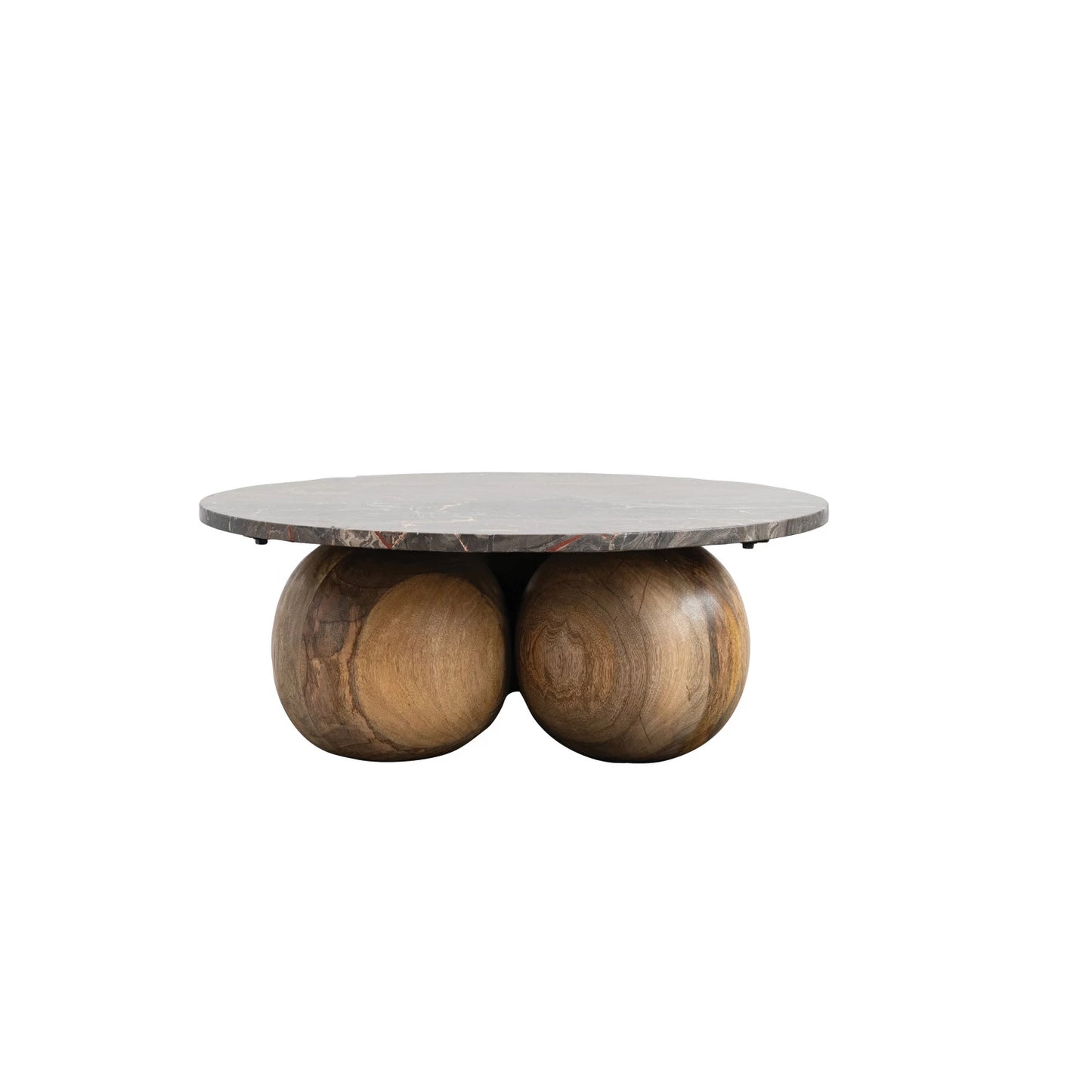 Marble Coffee Table with Mango Wood Orb Base