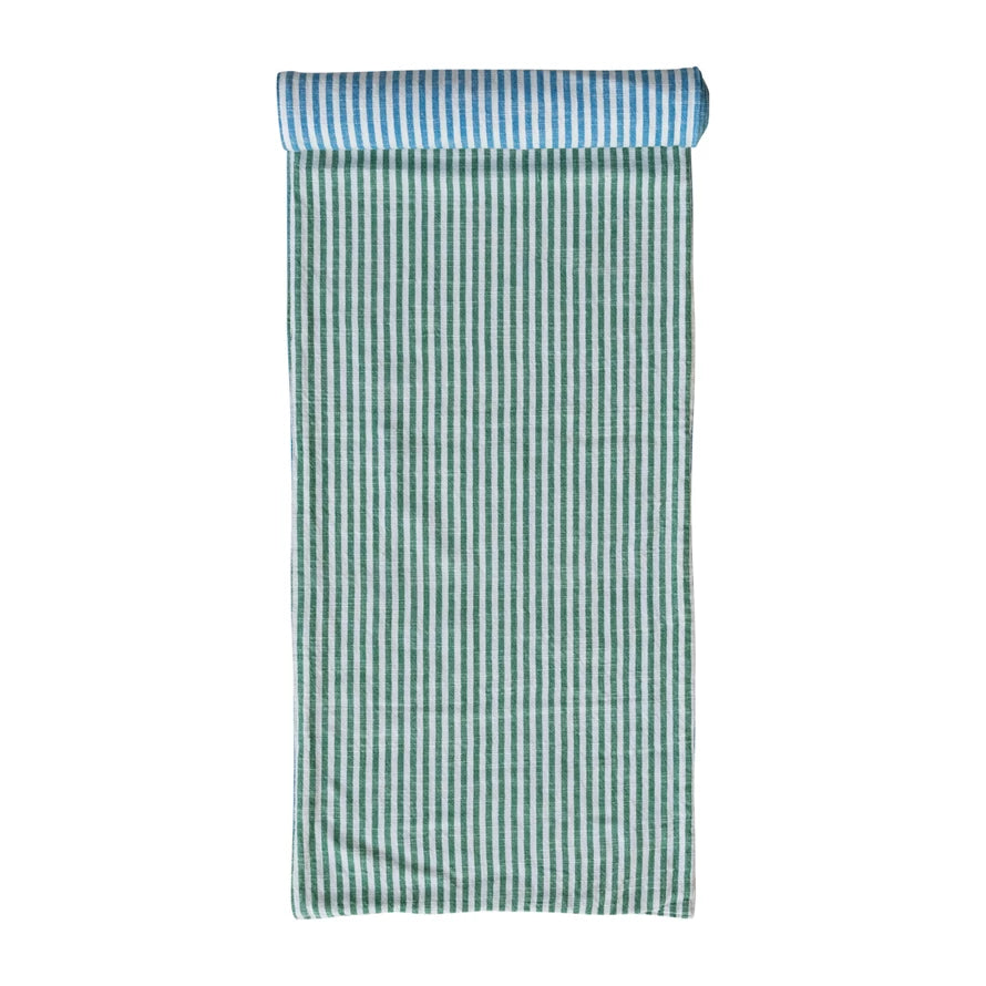 Woven Cotton Blue & Green Striped Table Runner