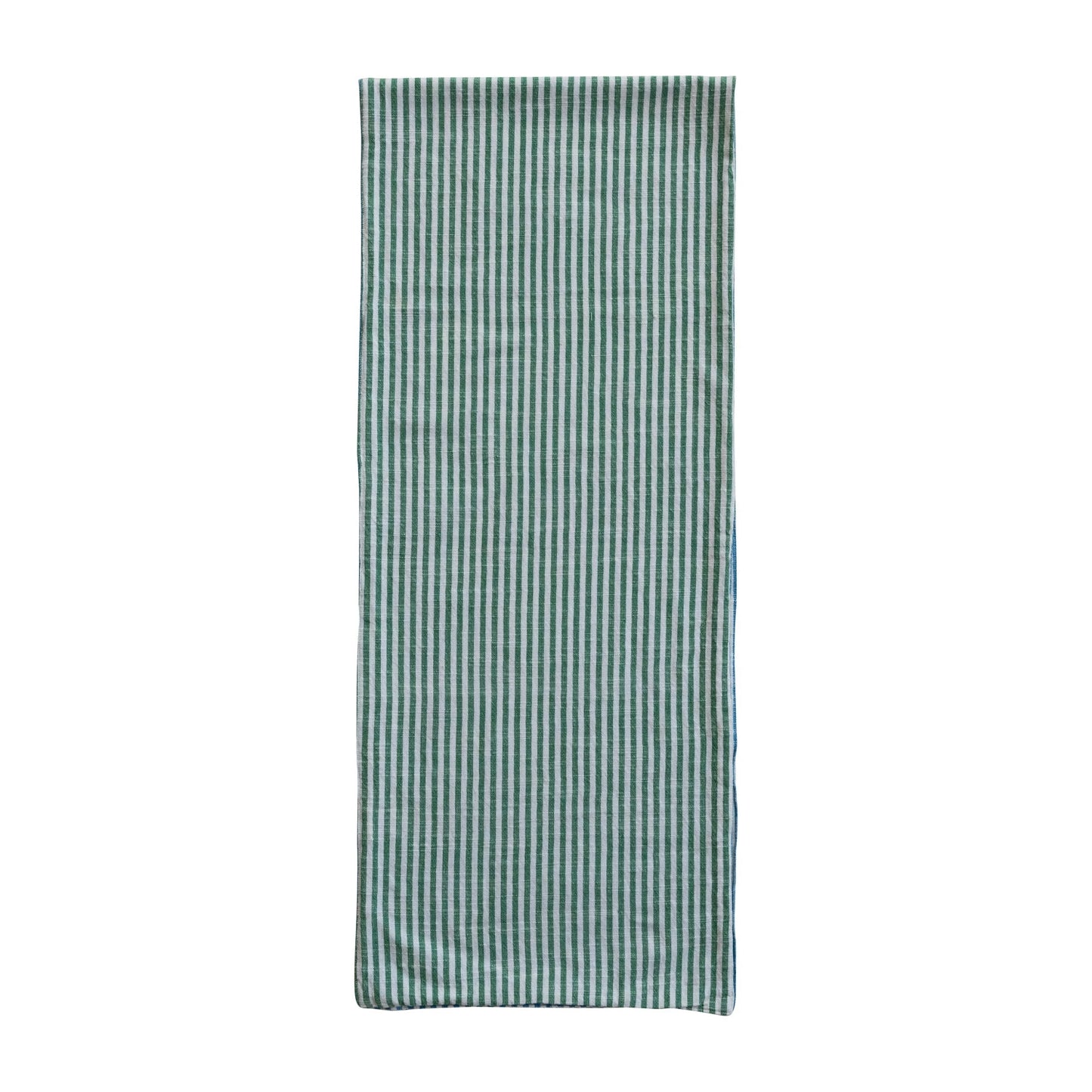 Woven Cotton Blue & Green Striped Table Runner