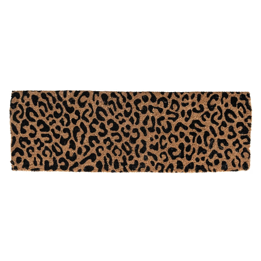 Natural Coir Double Doormat with Leopard Print