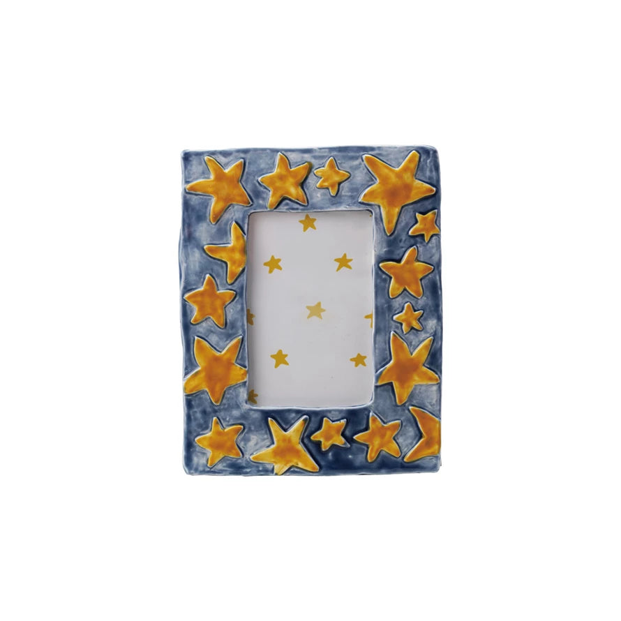 Handmade Stoneware Photo Frame with Stars