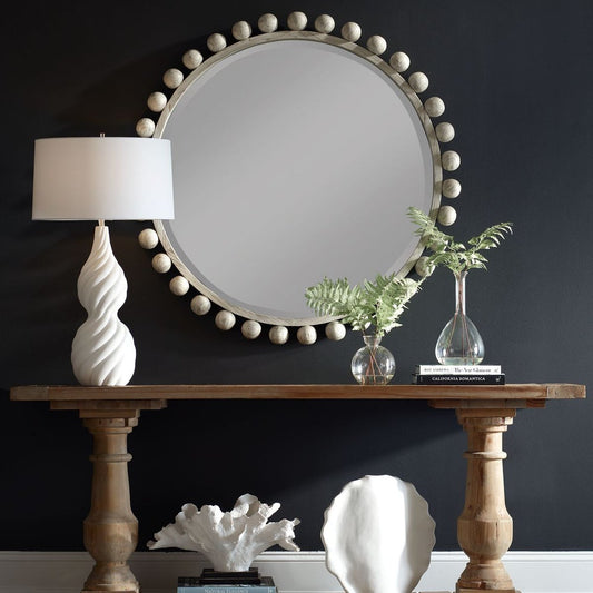 The Cyra Round Mirror, Ivory