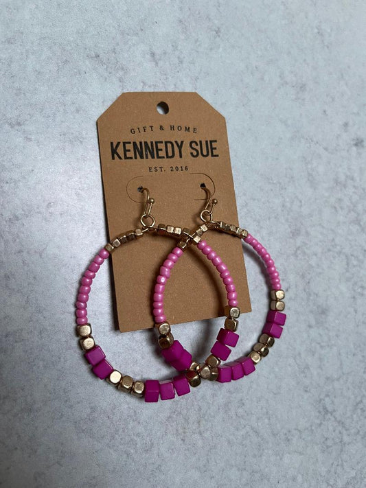 Bright Bead Hoop Earrings, 2 Colors