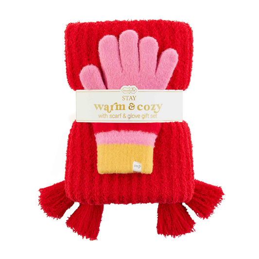 Color Block Glove & Scarf Set- Red