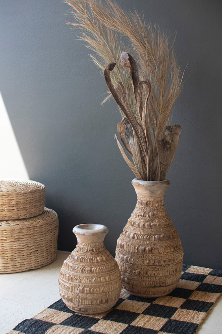 Carved Wooden Vases