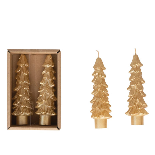 Set of 2 Tree Shaped Taper Candles In Box