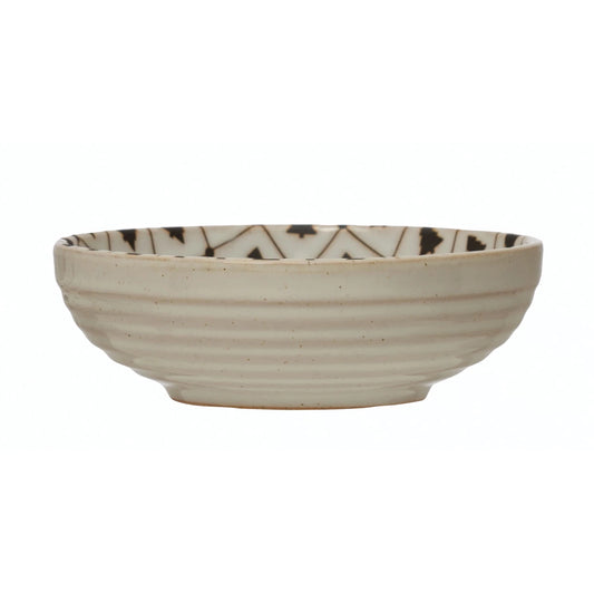 White and Black Tree Stoneware Bowl