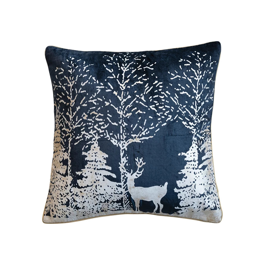 Winter Scene Cotton Velvet Printed Foil Pillow