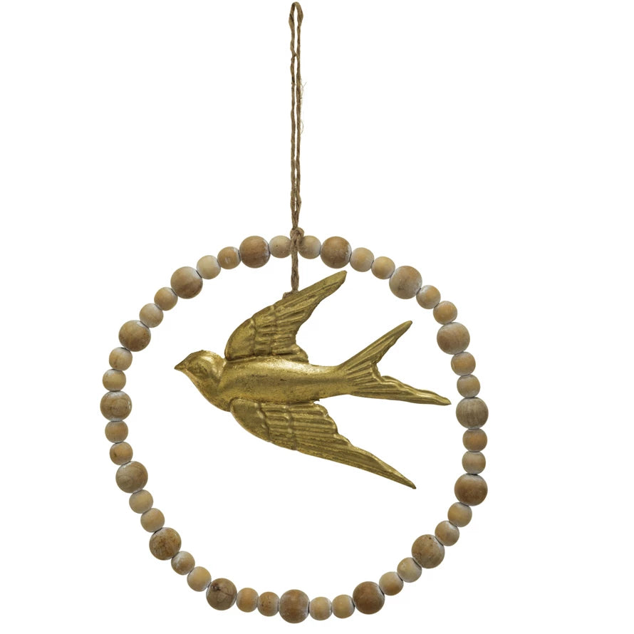 Wood & Metal Wall Hanging w/ Beads & Embossed Dove