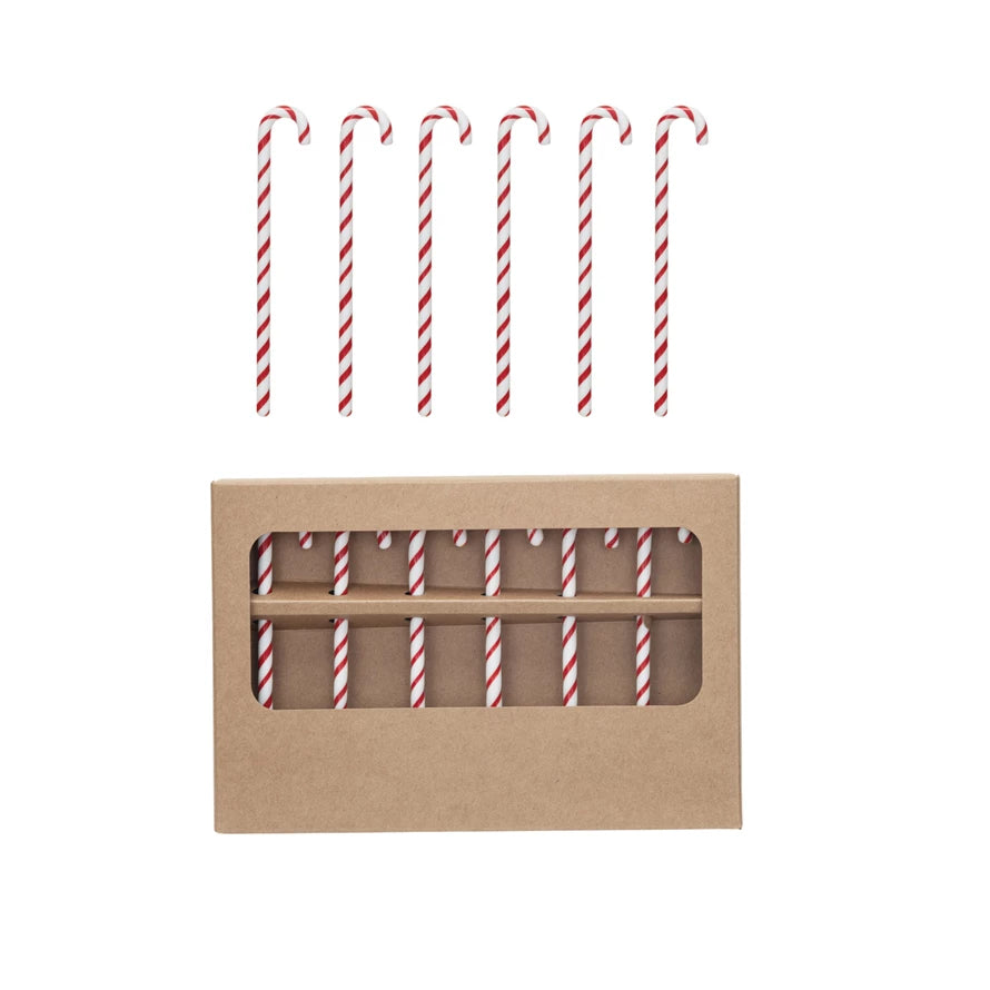 Box of 6 Glass Candy Cane Shaped Stir Sticks