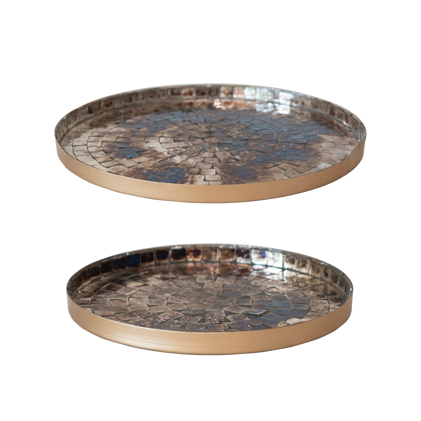 Burnt Silver & Gold Finish Decorative Metal & Glass Mosaic Trays