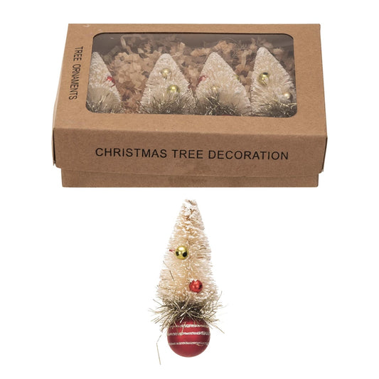 Boxed Sisal Bottle Brush Tree Ornaments w/ Glass Ball Base