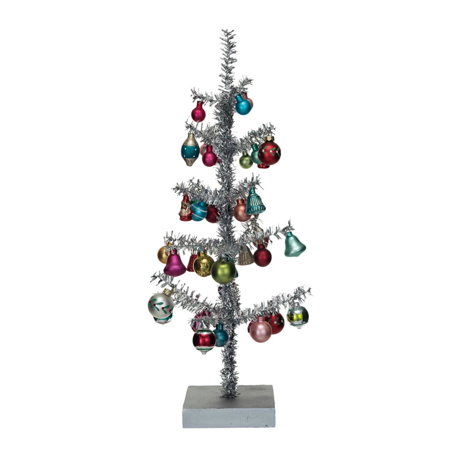 Tinsel Tree w/ Glass Ornaments