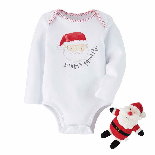 Santa Baby Bodysuit and Rattle Set