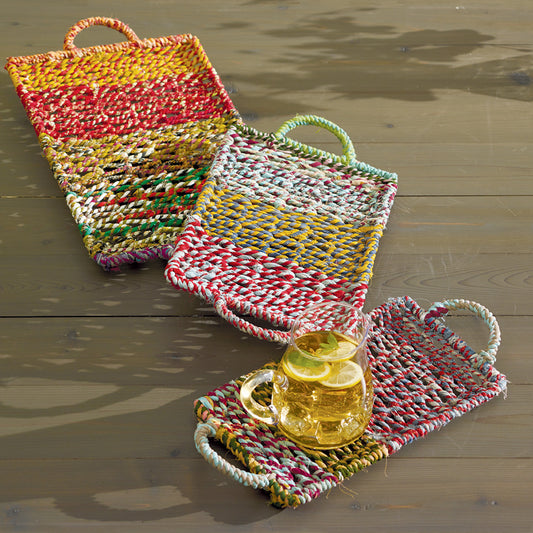 Colored Jute Rectangle Tray with Handles