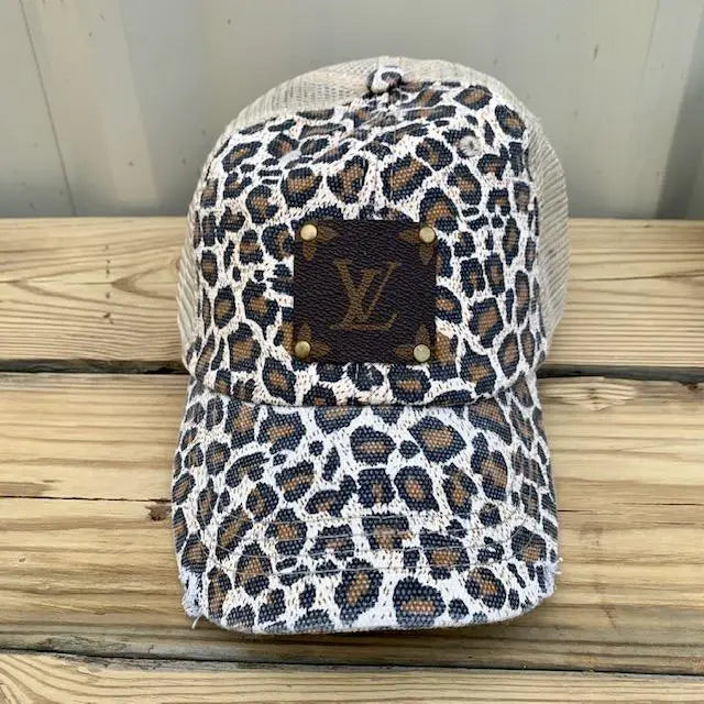 Repurposed Beige Leopard Hat