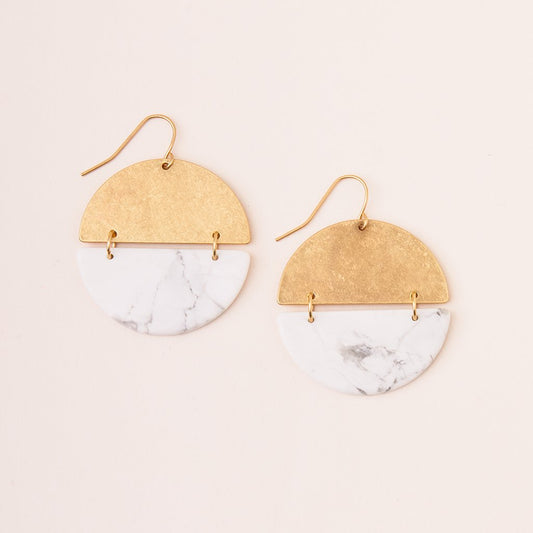 Gold and Howlite Stone Full Moon Earring