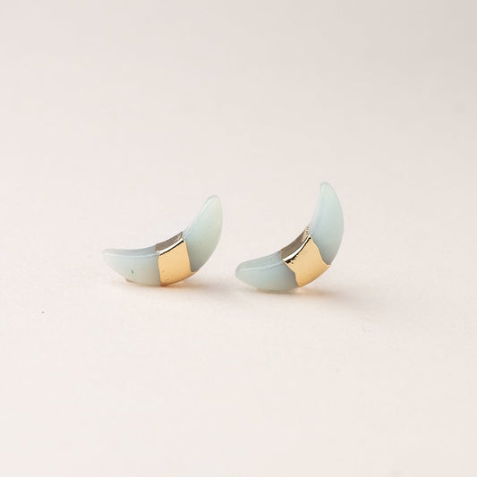 Crescent Moon Stud- Amazonite + Gold