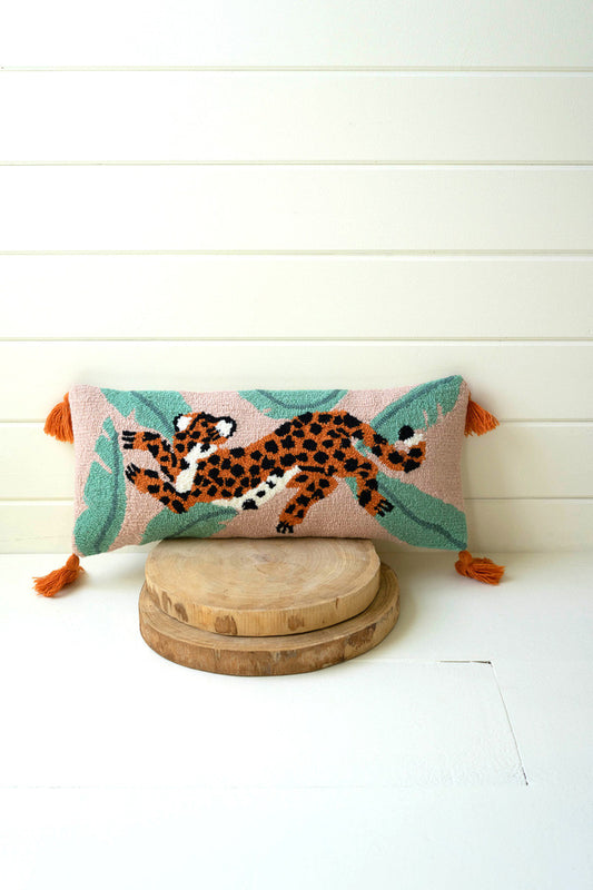 Cheetah Hand-Hooked Pillow