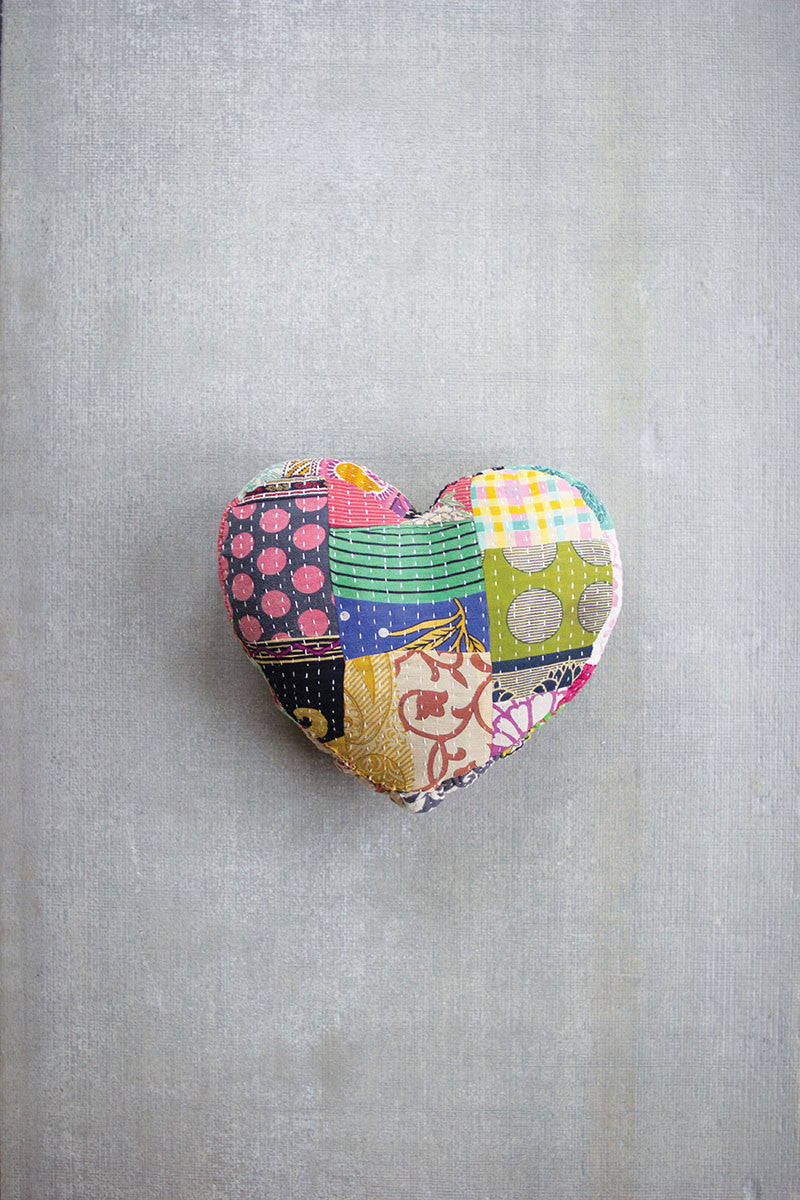 Heart Shape Kantha Pillow