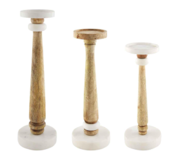 Skinny Marble & Wood Candlesticks