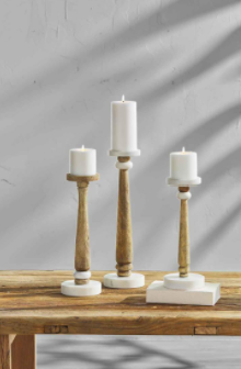 Skinny Marble & Wood Candlesticks