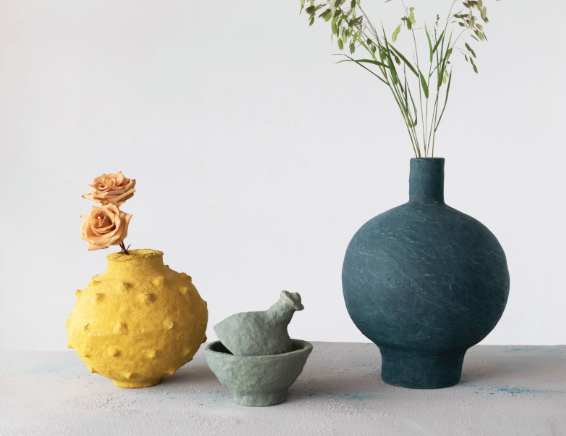 Handmade Mustard Paper Mache Vase