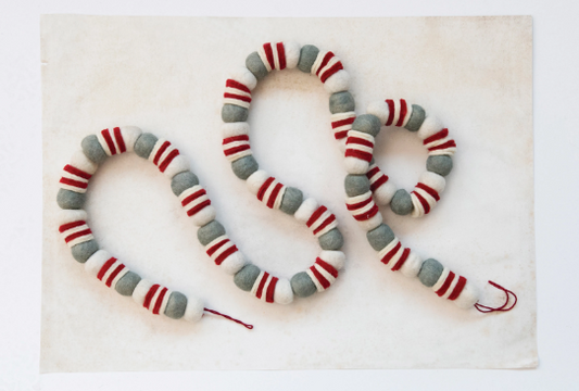 Red, Grey & Cream Wool Felt Garland