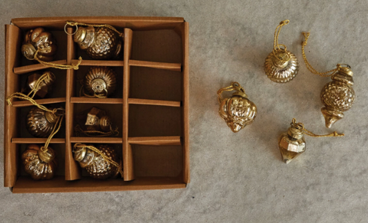 Antique Gold Mercury Glass Ornament Set