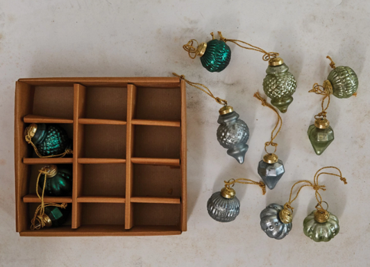 Blue, Green & Mint Mercury Glass Ornament Set