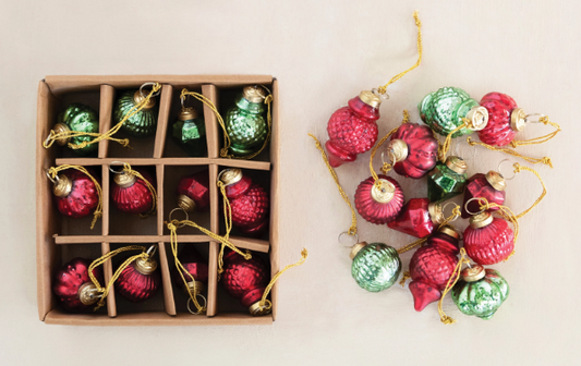 Green & Red Mercury Glass Ornaments