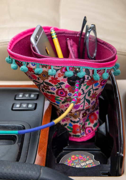 Blush Floral Car Cup Holder Organizer