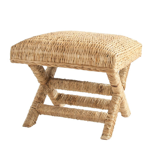 Woven Water Hyacinth Wood Stool