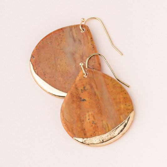 Stone Dipped Teardrop Earring - Petrified Wood/Gold