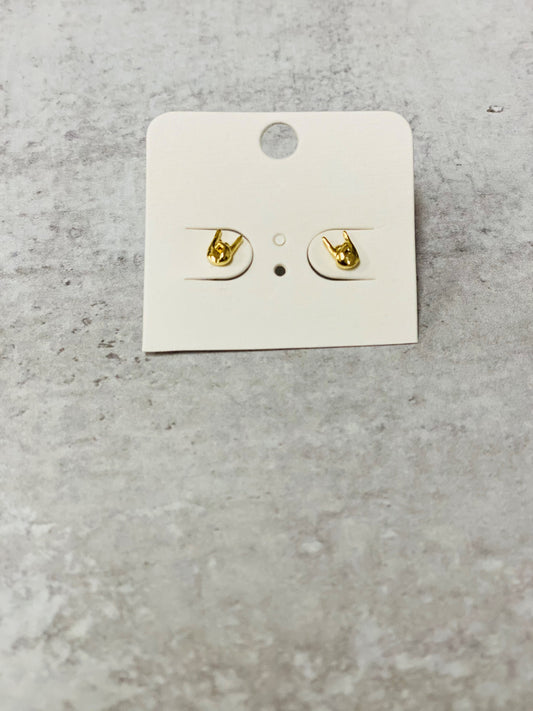 Finger Sign Brass Stud Earrings