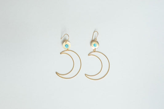 Gold Moon with Evil Eye Dangle Hoops